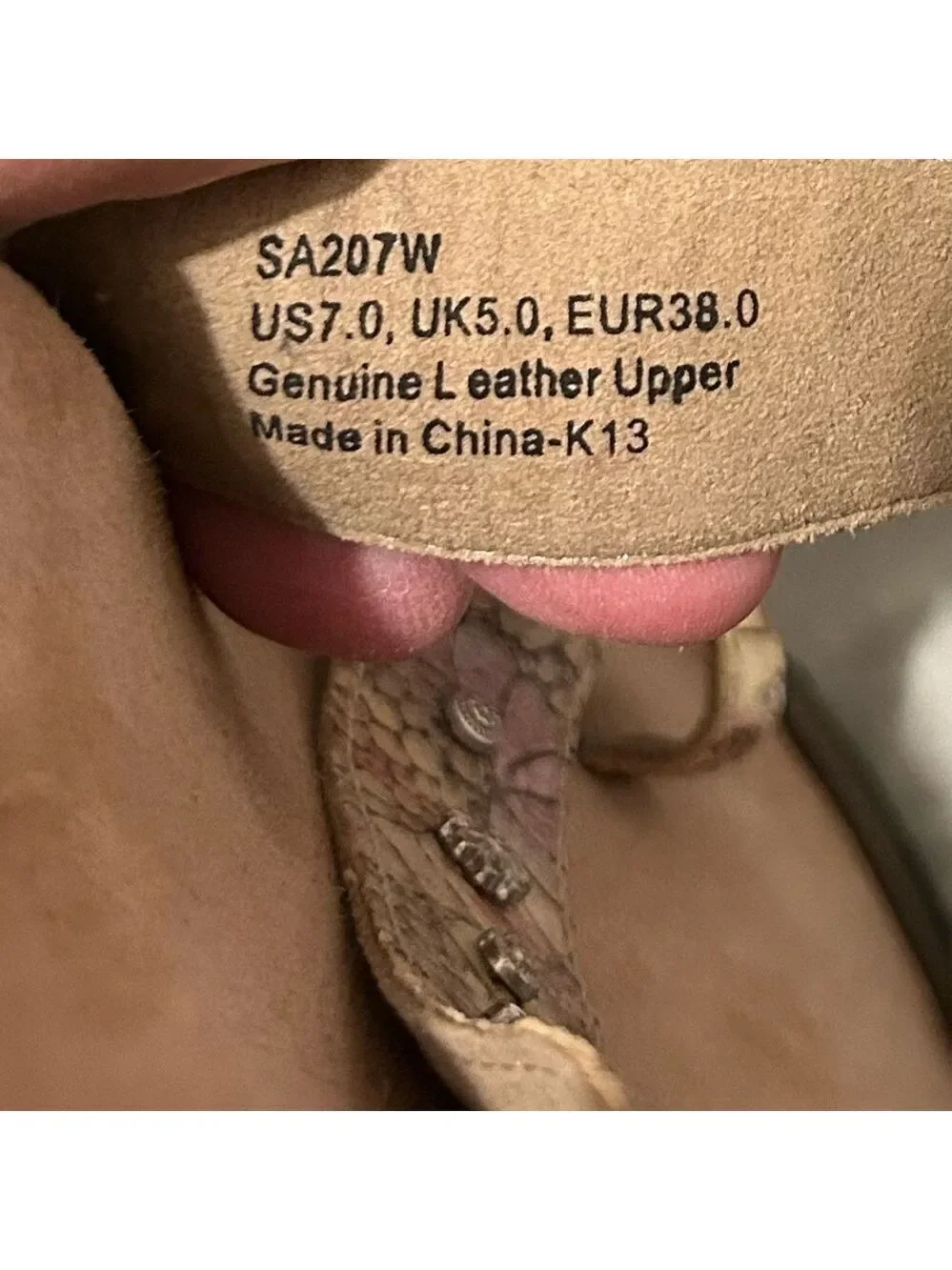 AETREX Izzy Adjustable Slide Sandals Rose Cream Gold Snakeskin Silvertone Studs
